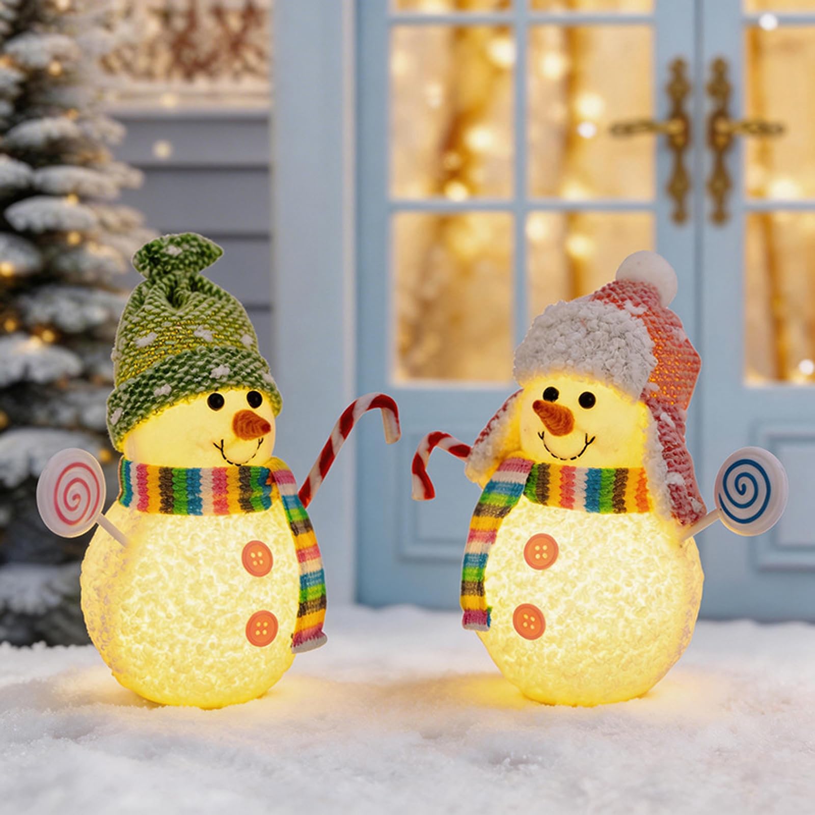 Juego de 3 figuras de muñeco de nieve LED para decoración navideña