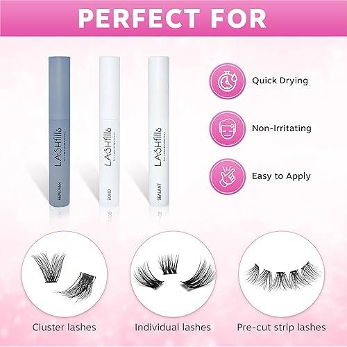 Miniatura 2 de Lashfills Kit de extensión de pestañas para bricolaje, kit de racimo de pestañas con sellador de pestañas, removedor de pestañas y herramienta de
