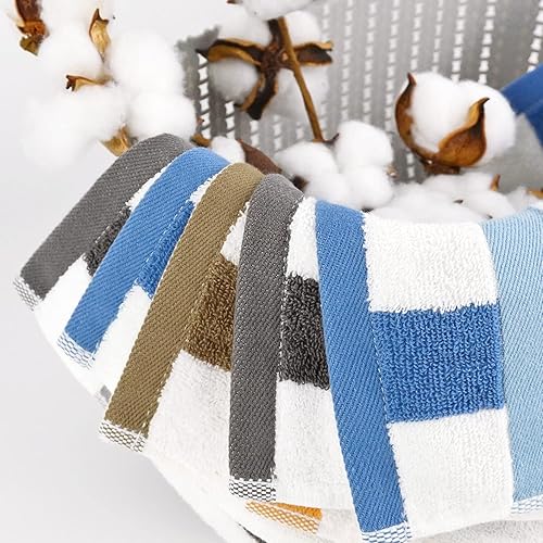 12 Pack Cotton Washcloths | Large 13x13" Bath Rags for Men & Women(Blue & Brown & Gray)