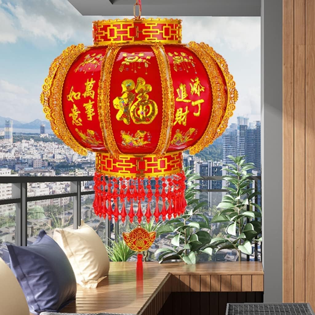 LIOONS Chinese Lanterns,fu Character Led Lantern,Acrylic Lampshade 360°Rotating Hanging Lantern,Paper Lantern Lamp