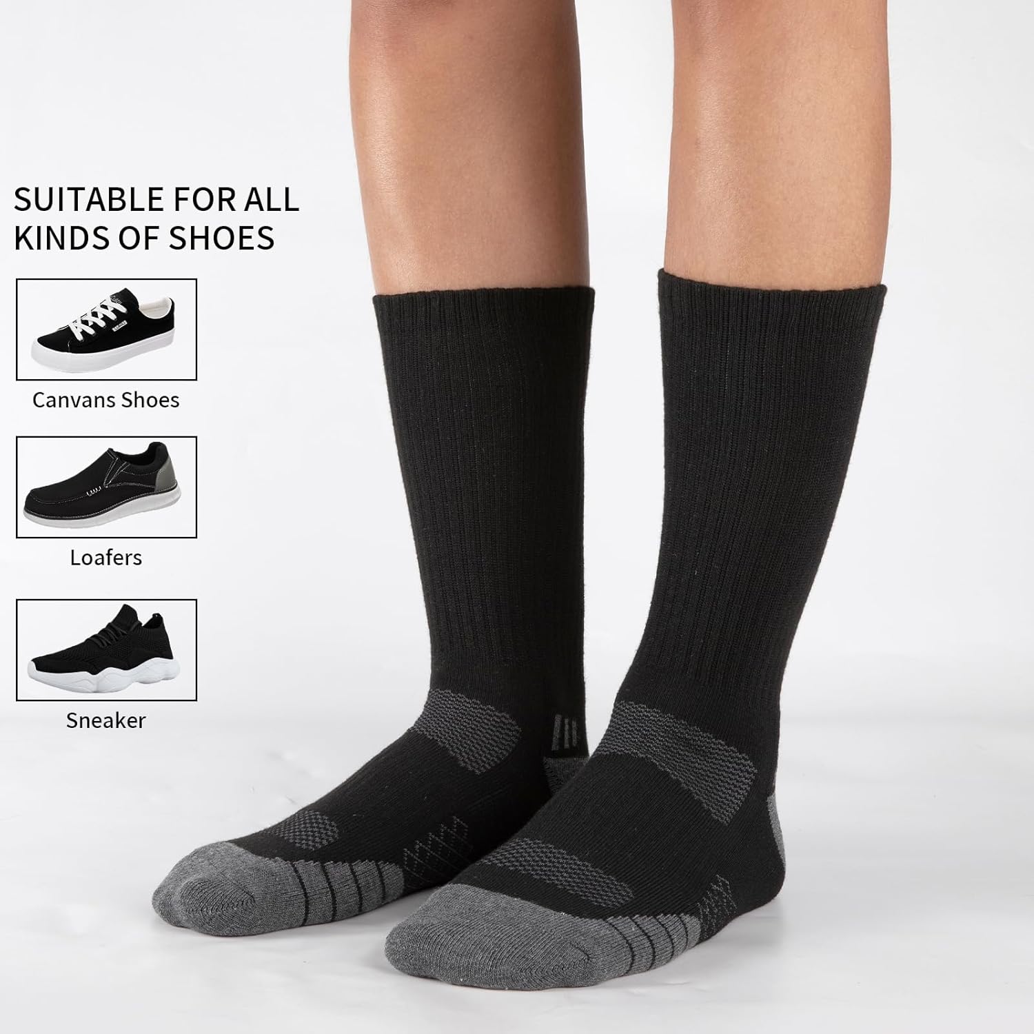 COOPLUS Mens Cushion Crew Socks Athletic Running Moisture Wicking Work Socks Performance Breathable Socks for Men (6 Pairs) - Image 6