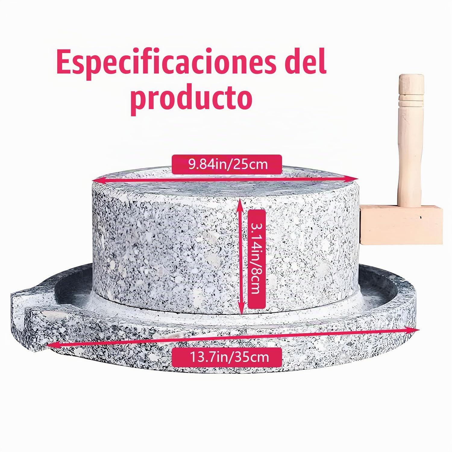 Molino de piedra para el hogar, molinillo en seco/húmedo, molino para cereales, especias molinder manual, molinillo para trigo, frijoles y cebada (9,8 x 13,7 in) con marco de madera （tamaño: 35cm）