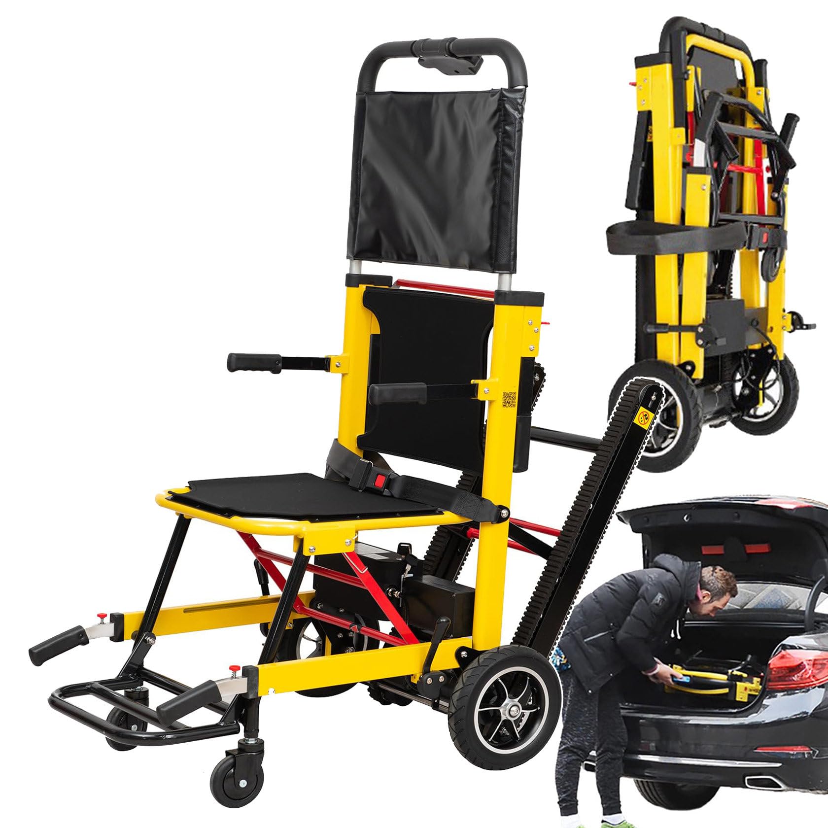 Sedia a rotelle elettrica per salire le scale, pieghevole, per tutti i terreni, regolabile a 3 velocità, display LCD, ideale per disabili e anziani