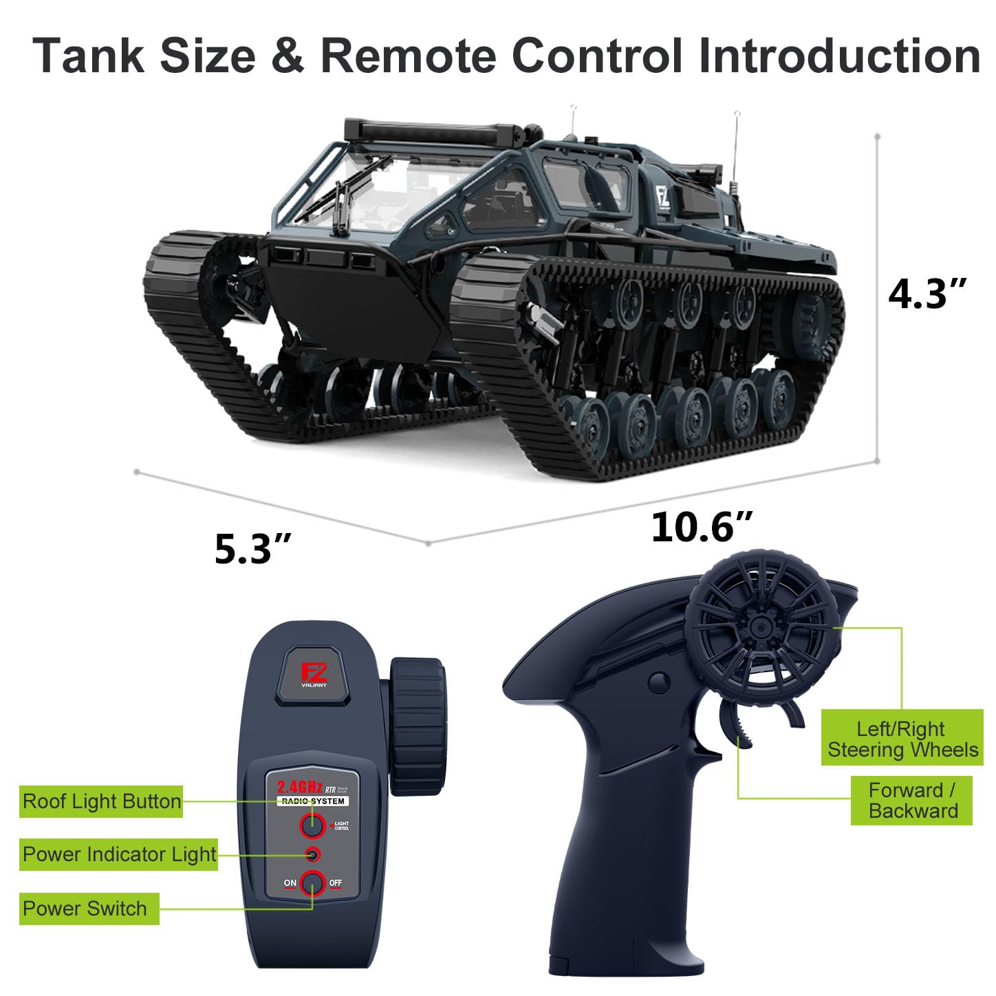 Tanque de control remoto totalmente proporcional de 2.4 G – Rock Crawler RC Truck 4x4 todoterreno vehículo militar con 2 baterías, camión militar de deriva todo terreno con luces frías, gran 6