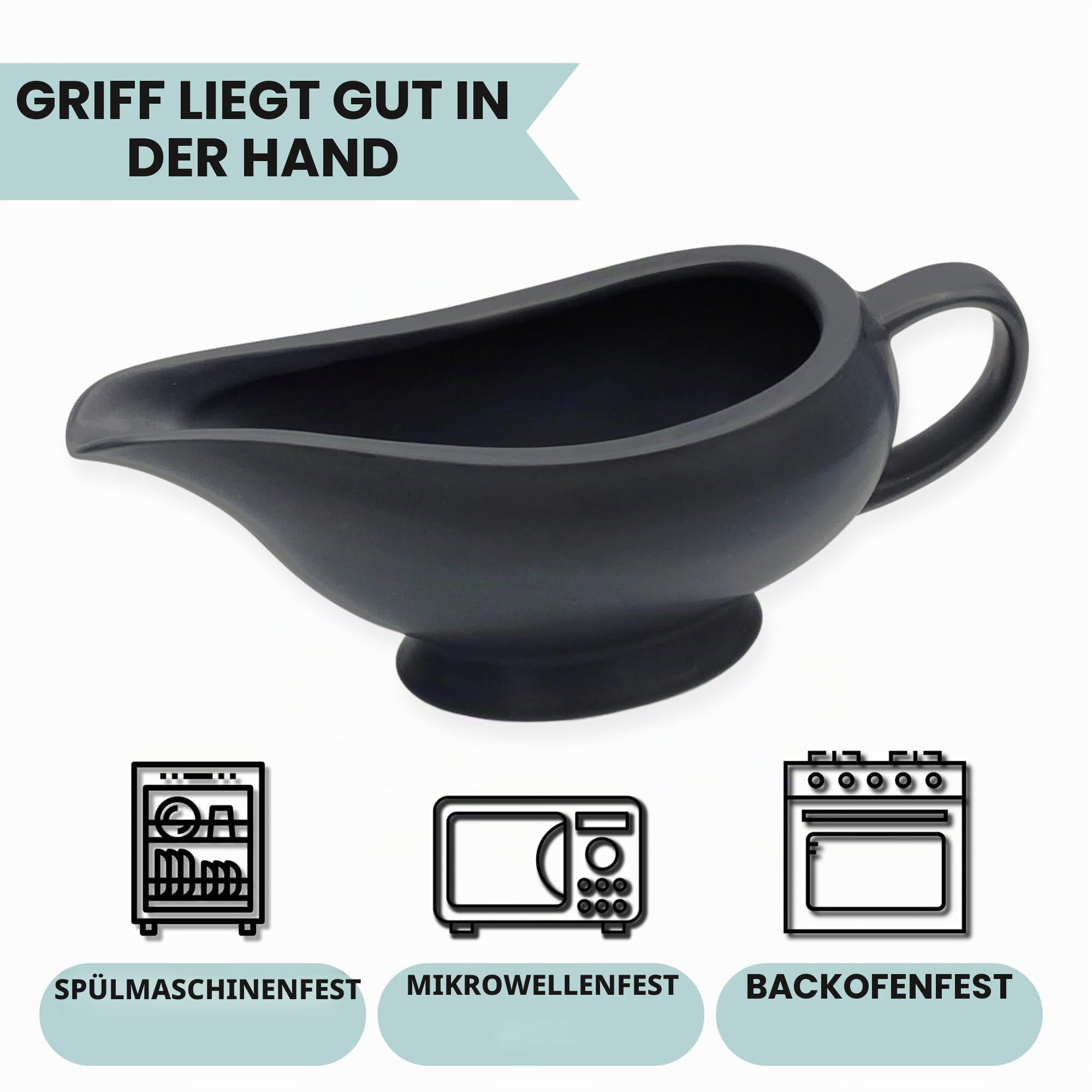 Elegante Keramiksauce zum Ausgießen von Saucen und Saucen, isolierter Griff, Keramiksauce (schwarz)