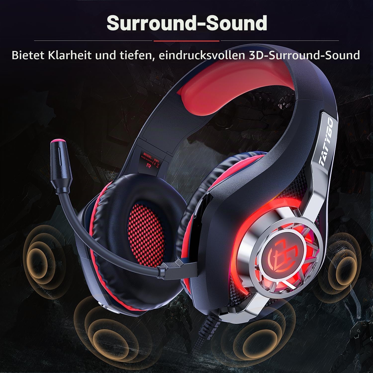 PUPATIO Gaming Headset für PS5 PS4 Xbox Series PC, Over Ear 3.5 mm Deep Bass Stereo Surround Sound PS5 Headset mit Noise Cancelling Mic und LED Licht für Laptop, Switch, Tablet