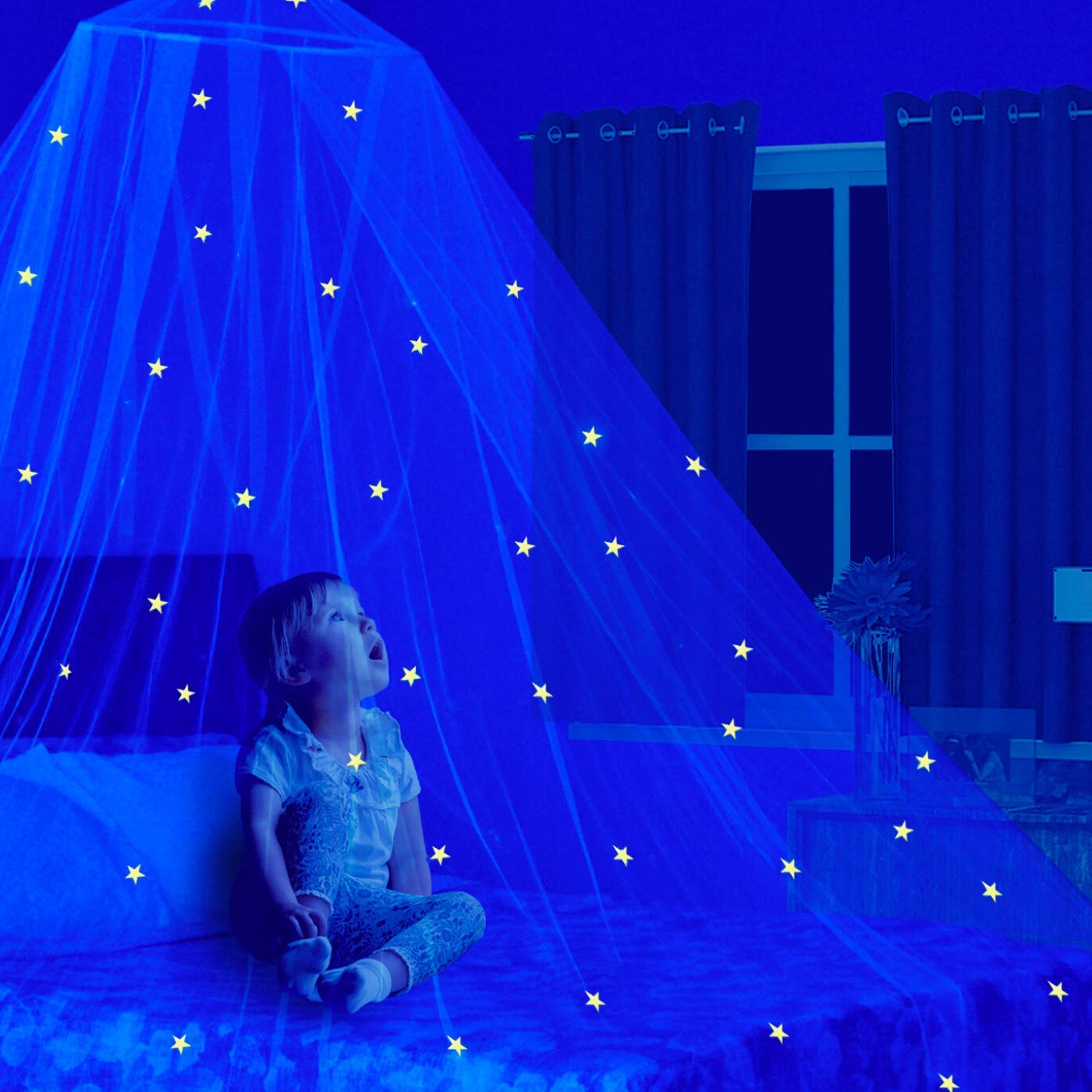 Stars Glow in the Dark Kids Bed Canopy Baby Crib Play Tent Fairy Light Stars Large Mosquito Net