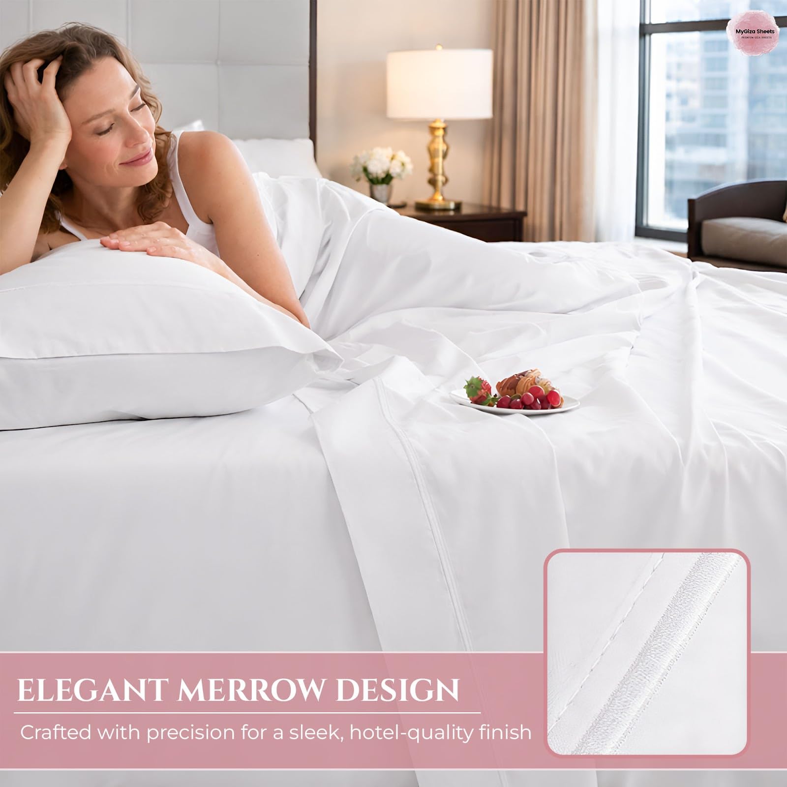 MyGiza Sheets Zestawy prześcieradeł z elastyczną głowicą King do regulowanych łóżek, 100% certyfikowana bawełna Giza Split King 81 cm prześcieradła puchowe pasują do materaca o głębokości 40 cm, białe