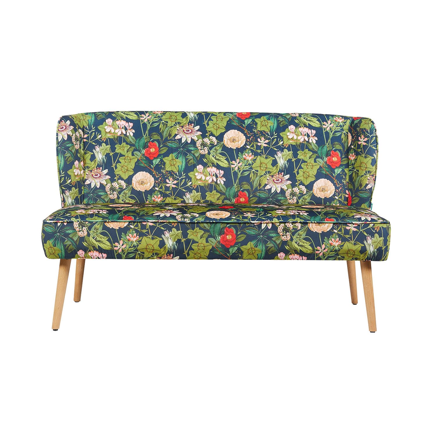 DUBI Möbel Sitzbank Sophia 140 cm – Blumen-Design, Dunkelblau Floral mit Federkernpolsterung