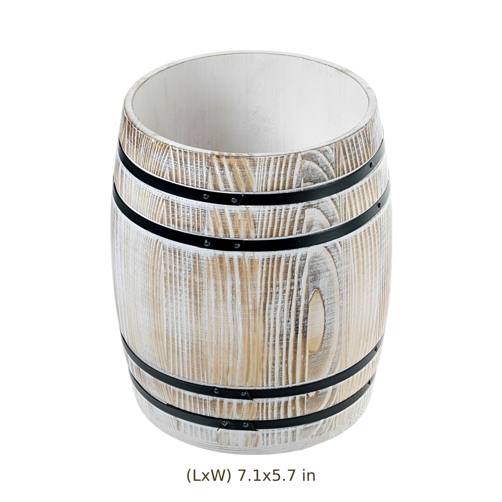 Besteckhalter aus weiß gekalktem Holz, Vintage-Weinkübel-Design, rustikaler Besteckständer für Küchenarbeitsplatten, massiver Holzorganizer im Landhausstil mit schwarzen Metallreifen