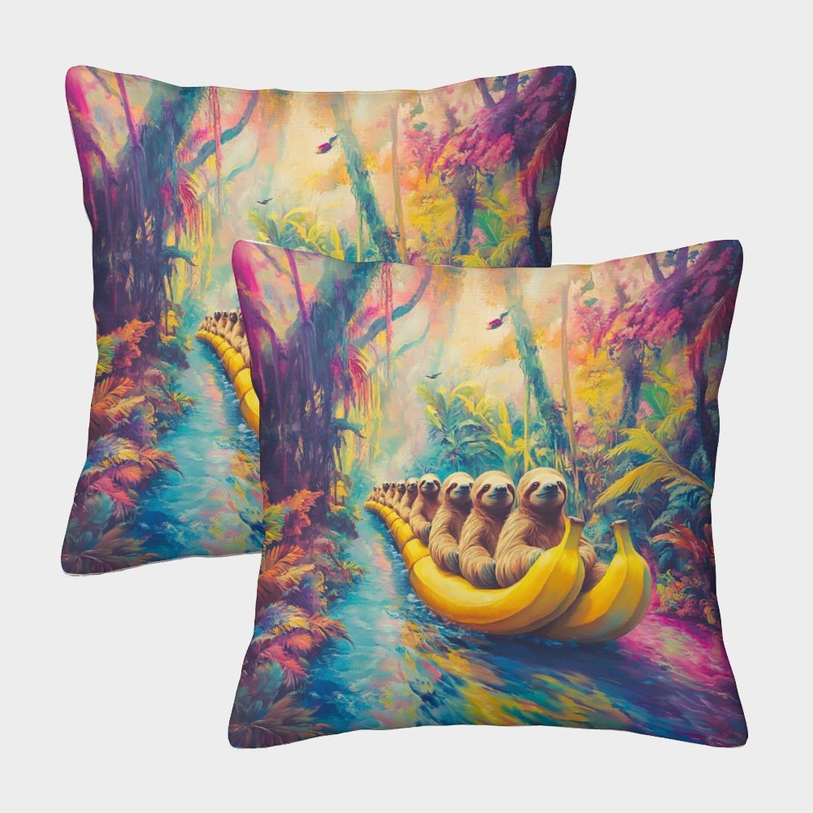 QFVANSIYO Fantasy Forest 3D Printed Microfiber Pillowcase for Adults Teens Bedroom Decor Machine Washable Banana Animal Pillow Cover 40x40cm