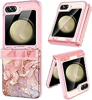 Vista 1 de Btscase Funda para Samsung Galaxy Z Flip 5, protector de pantalla frontal integrado, patrón de mármol dorado con purpurina de policarbonato duro