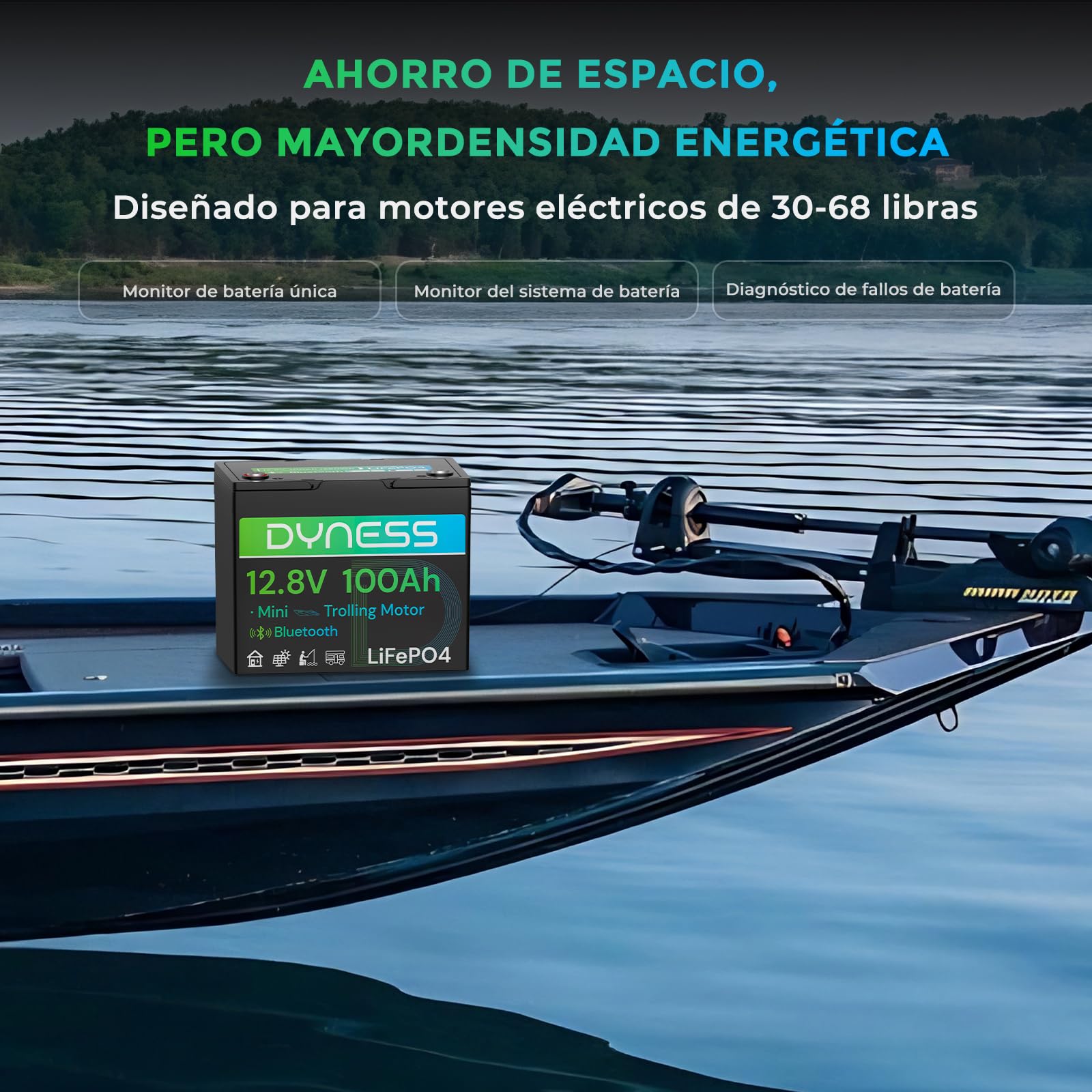Dyness Batería de Litio 12V 100Ah Bluetooth, Batería LiFePO4 Mini 12V para Kayak con BMS 100A, Protección contra Bajas Temperaturas, para Sistemas Solares, Barcos, Caravanas, Camping