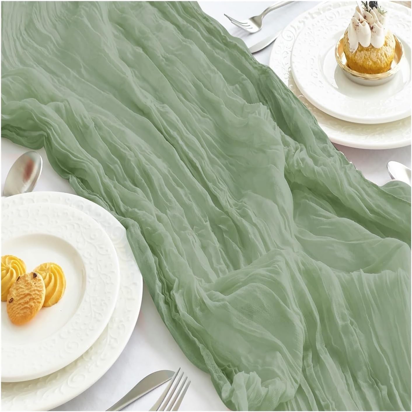 Table Runner for Home Decor Semi-Sheer Wedding Table Runner Cheesecloth Setting Dining Party Arches Cake Decor(White,90x180cm)