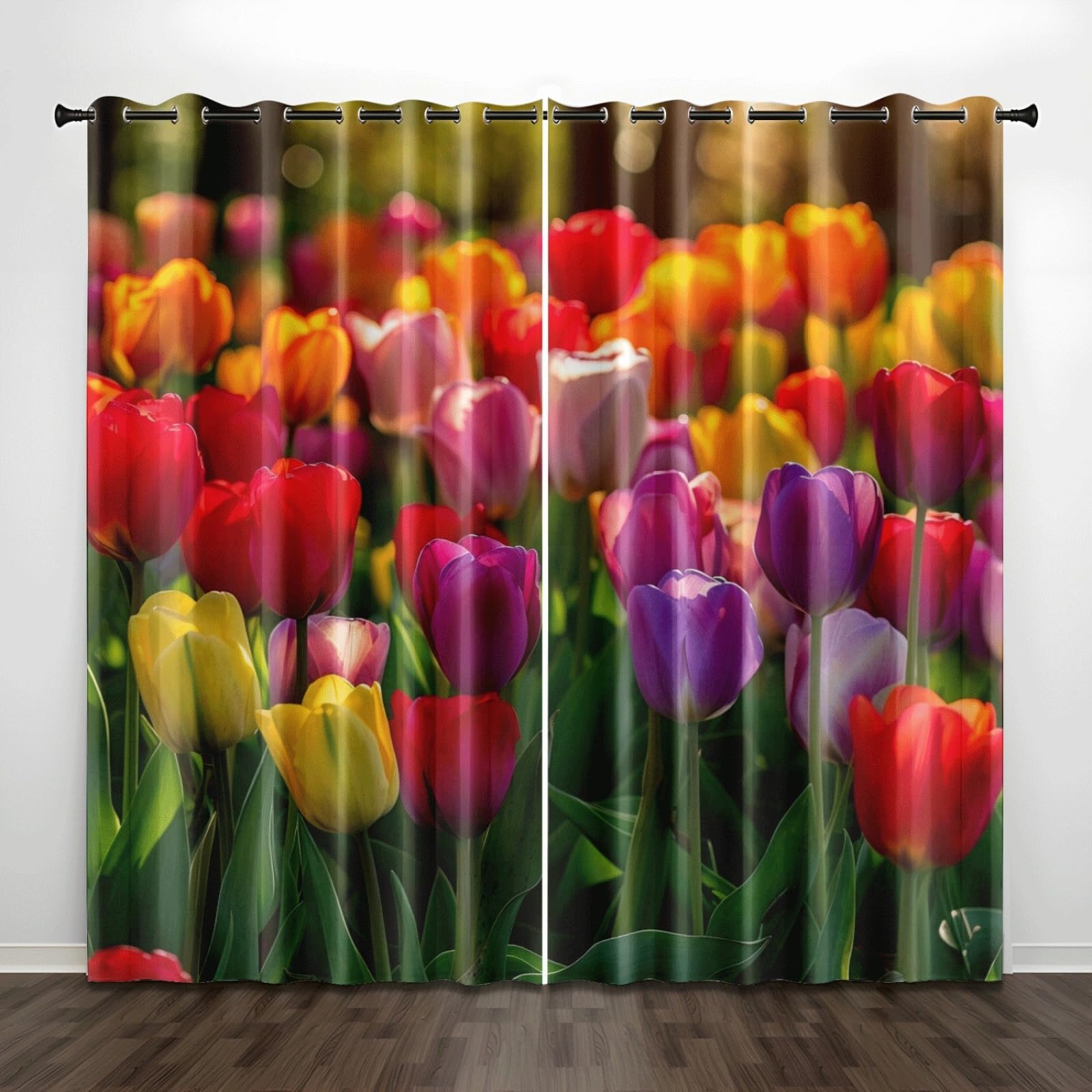 Vorhänge Rote Lila Blumen Vorhang Blickdicht Polyester Gardinen mit ösen Thermovorhang 2er Pack Curtains Living Room Schlafzimmer Waschbar Verdunkelungsvorhang (2x110x215 cm)