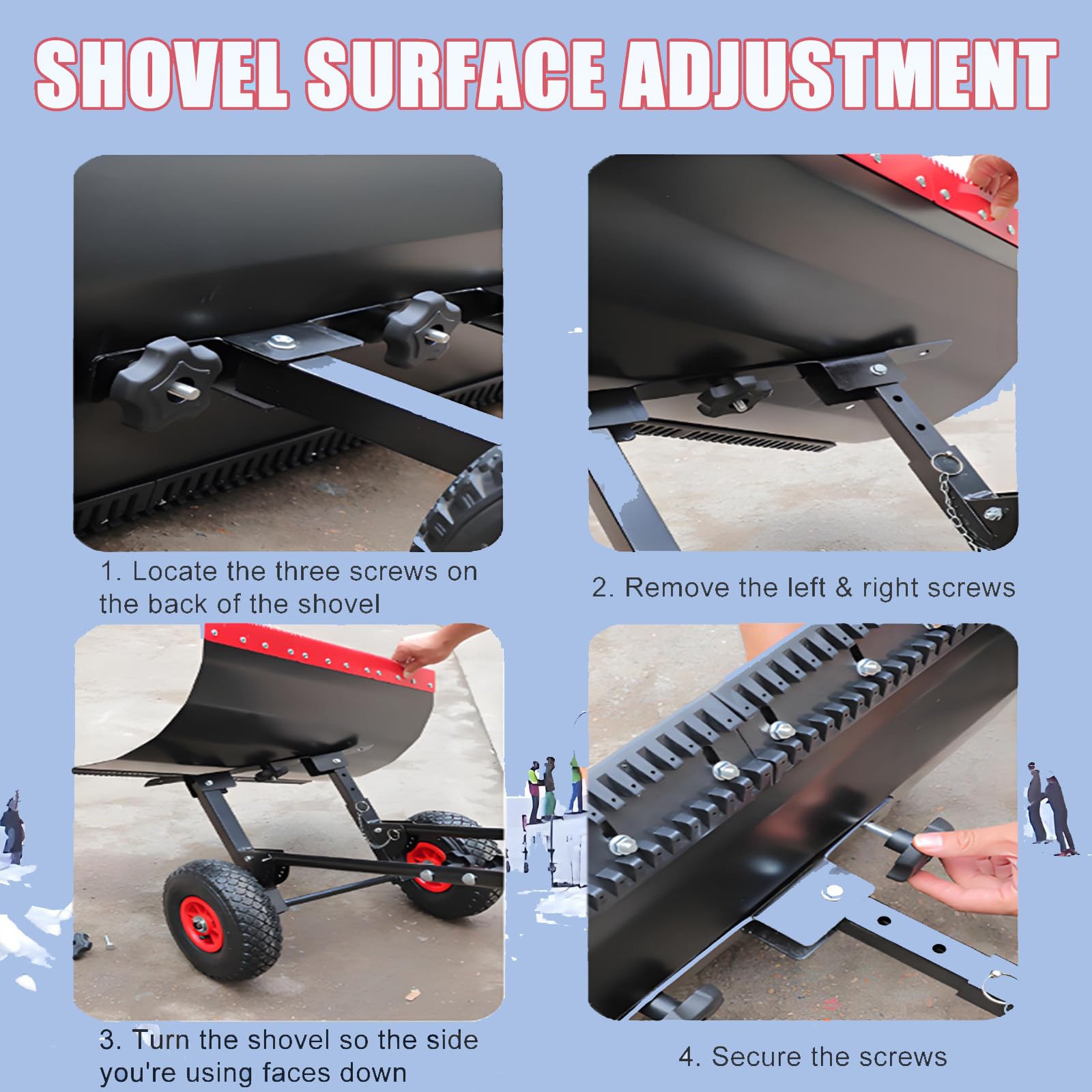 Pala de nieve de invierno con ruedas, empujador de nieve para exteriores, neumáticos antideslizantes, mango de doble palanca para una eliminación eficiente de nieve y hielo, diseño de empuje fácil