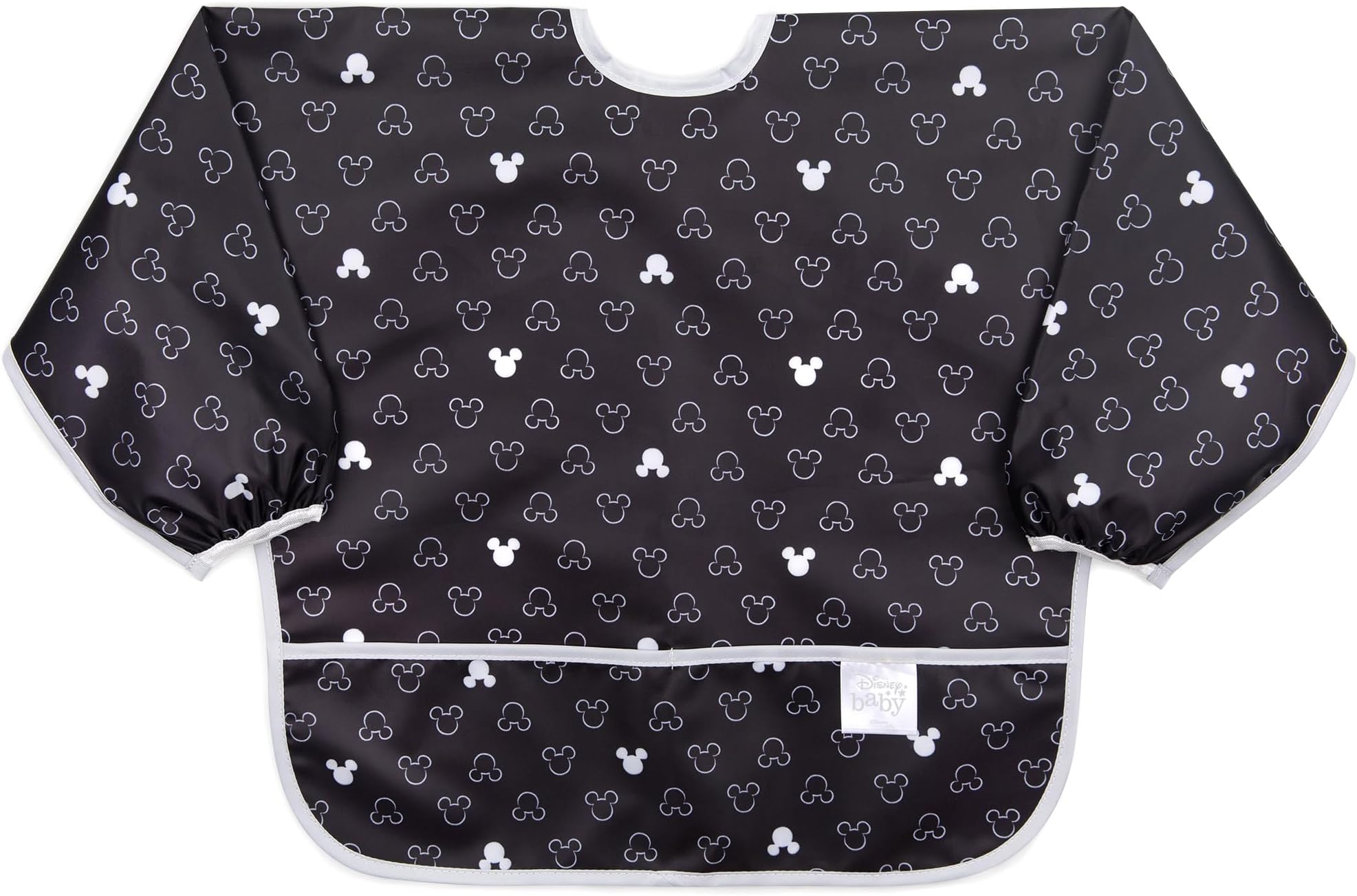 Bumkins Disney Bibs, Baby and Toddler Girls and Boys 6-24 Months, Long Sleeve, Essential Must Have for Eating, Feeding, Mess Saving Lightweight Waterproof Fabric Sleeved Smock, Mickey Mouse Icon