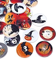 Vista 1 de Chenkou Craft 100 botones de madera de Halloween, mago, calabaza, farol, fantasma, araña, calavera, castillo, costura, 2 agujeros (1 pulgada