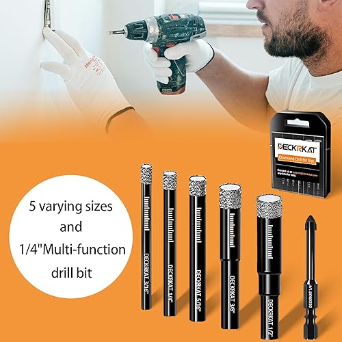 Miniatura 24 de Juego de 5 brocas de diamante, brocas de núcleo para materiales duros, azulejos de cerámica, piedras de vidrio, refrigerante integrado, perforación