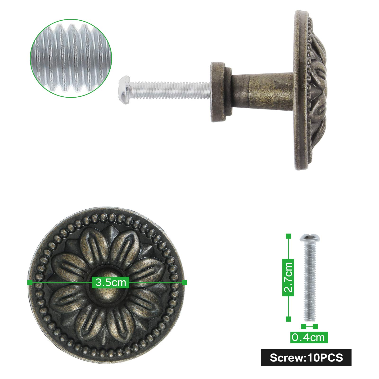 10 Pomelli Per Mobili In Bronzo Antico - Maniglie Vintage Per Cassetti E Armadi