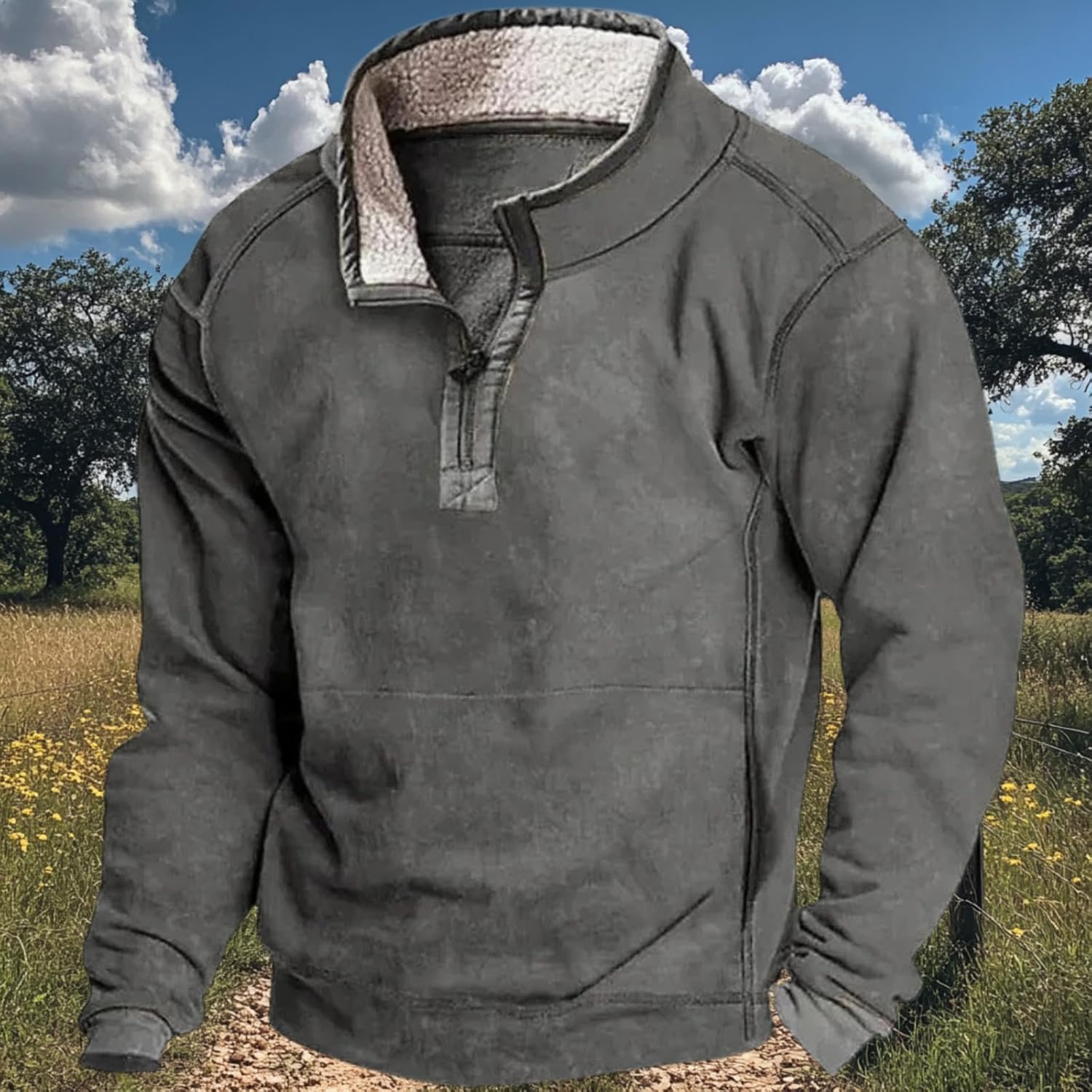 Western Cowboy Hoodies For Men Bull Graphic Quarter Zip Pullover Long Sleeve Casual Sweatshirts With Pockets - Image 2