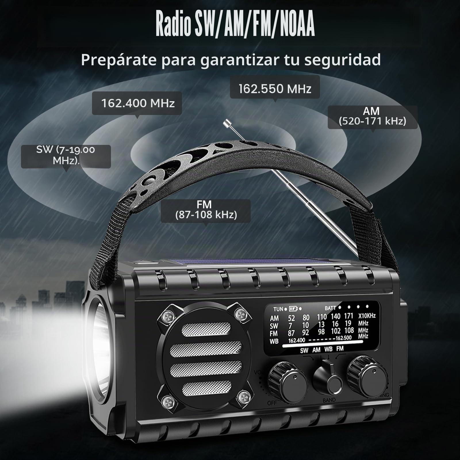 Radio de emergencia de manivela de 20000 mAh, radio meteorológica SW/NOAA