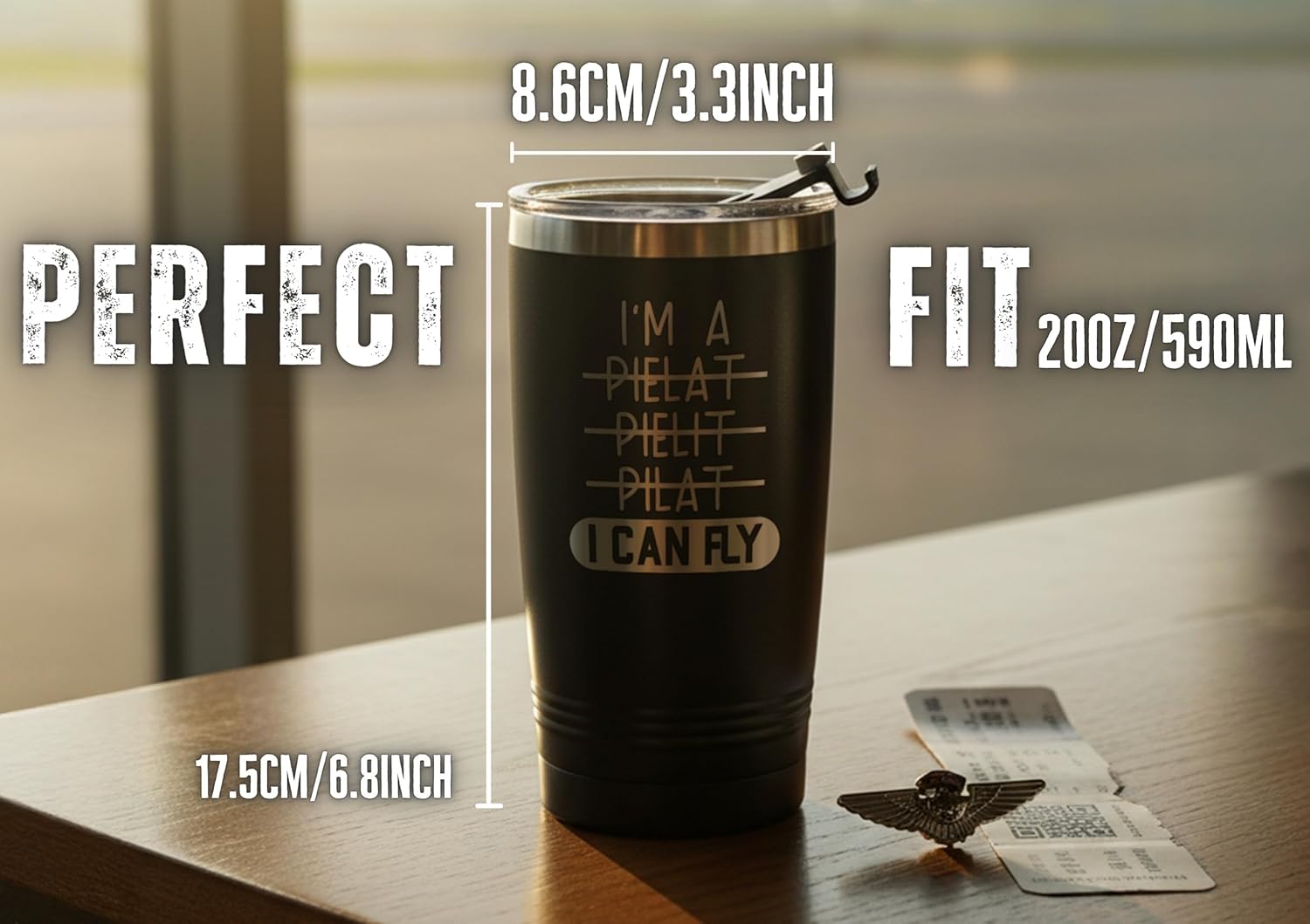 Onebttl Pilot Gifts for Men, Aviation Gifts for Aviator, 20oz Stainless Steel Insulated Tumbler with Lid, Laser Logo, I Can Fly - Image 5