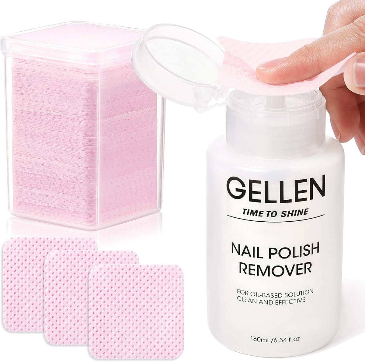 Nail Polish Remover with Lint Free Nail Wipes, Non Acetone Kit | Gentle, No Dry Nails, Only for Quick Dry Polish, 200 Pcs Non-Woven Pads, Home & Salon Nail Supplies, 6.1 Fl.Oz