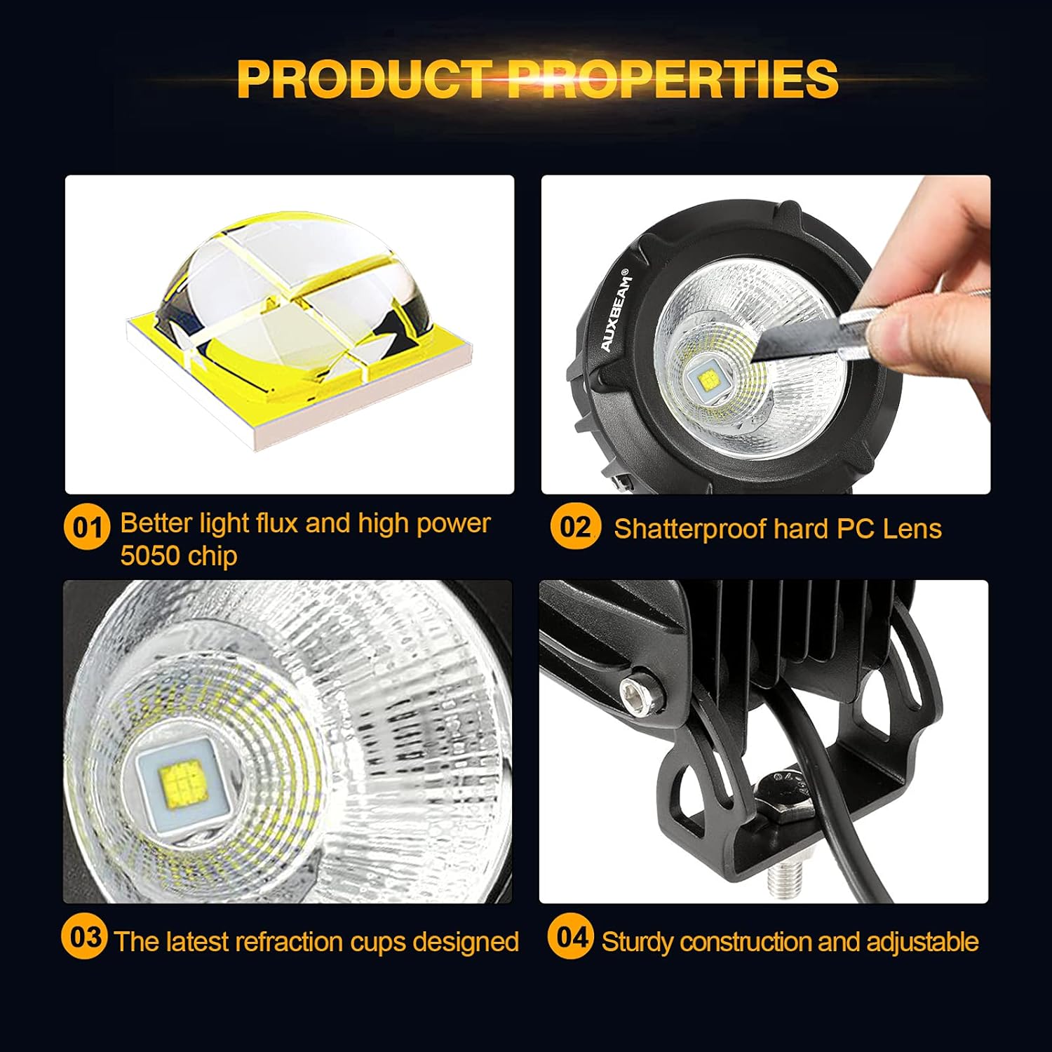 Auxbeam 3.5in 50W Round Led Offroad Light, 5000LM Round Driving Light Pod Super Bright with Wiring Harness Kit White Spot Flood Combo for Jeep Vehicle Truck ATV SUV Motorcycle