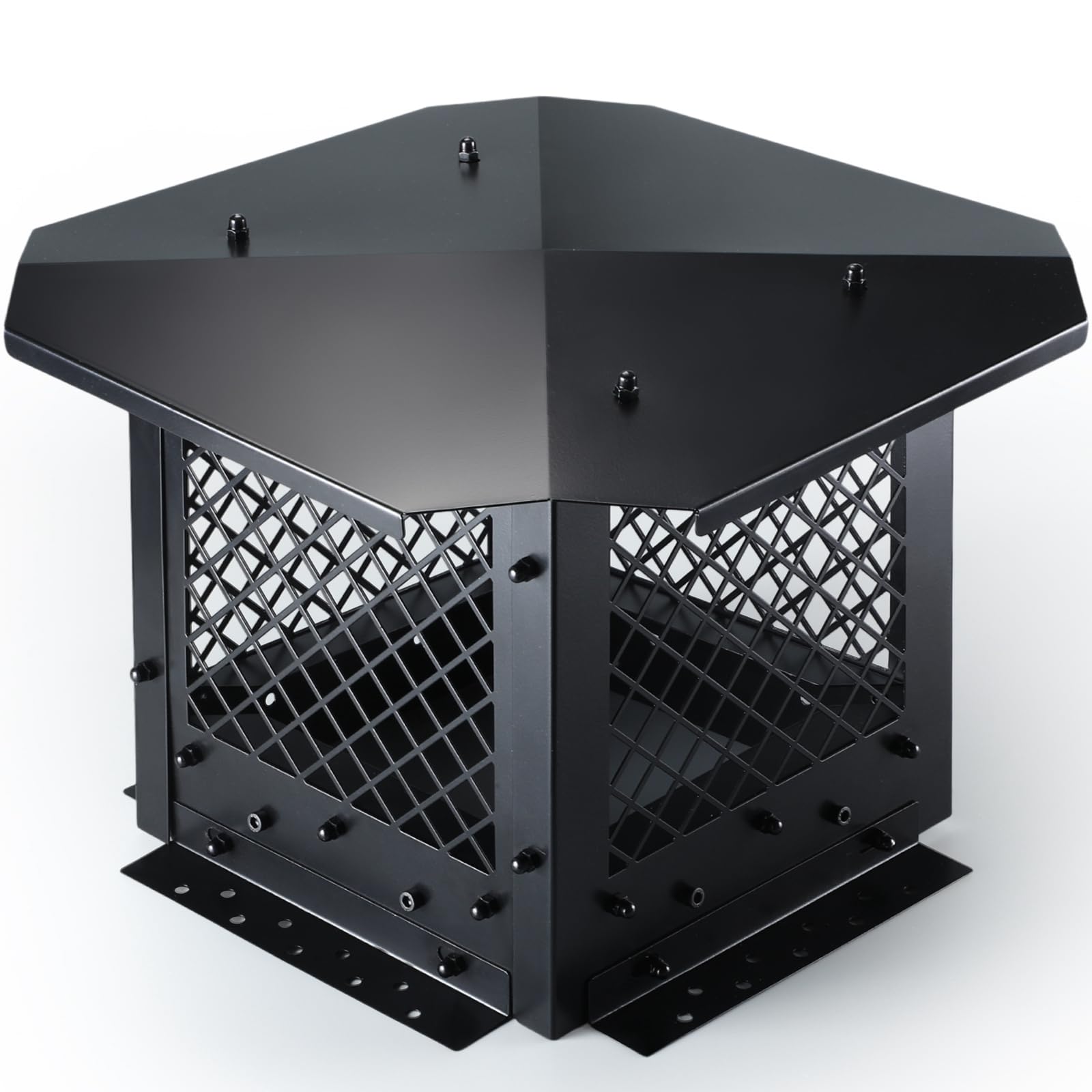 Blulu 9" x 9" Chimney Cap Galvanized Steel Chimney Cover Chimney Rain Cap Fireplace Chimney Cap for Outside Adjustable Bottom to Fit Existing Clay Flue Tile Sizes, Black