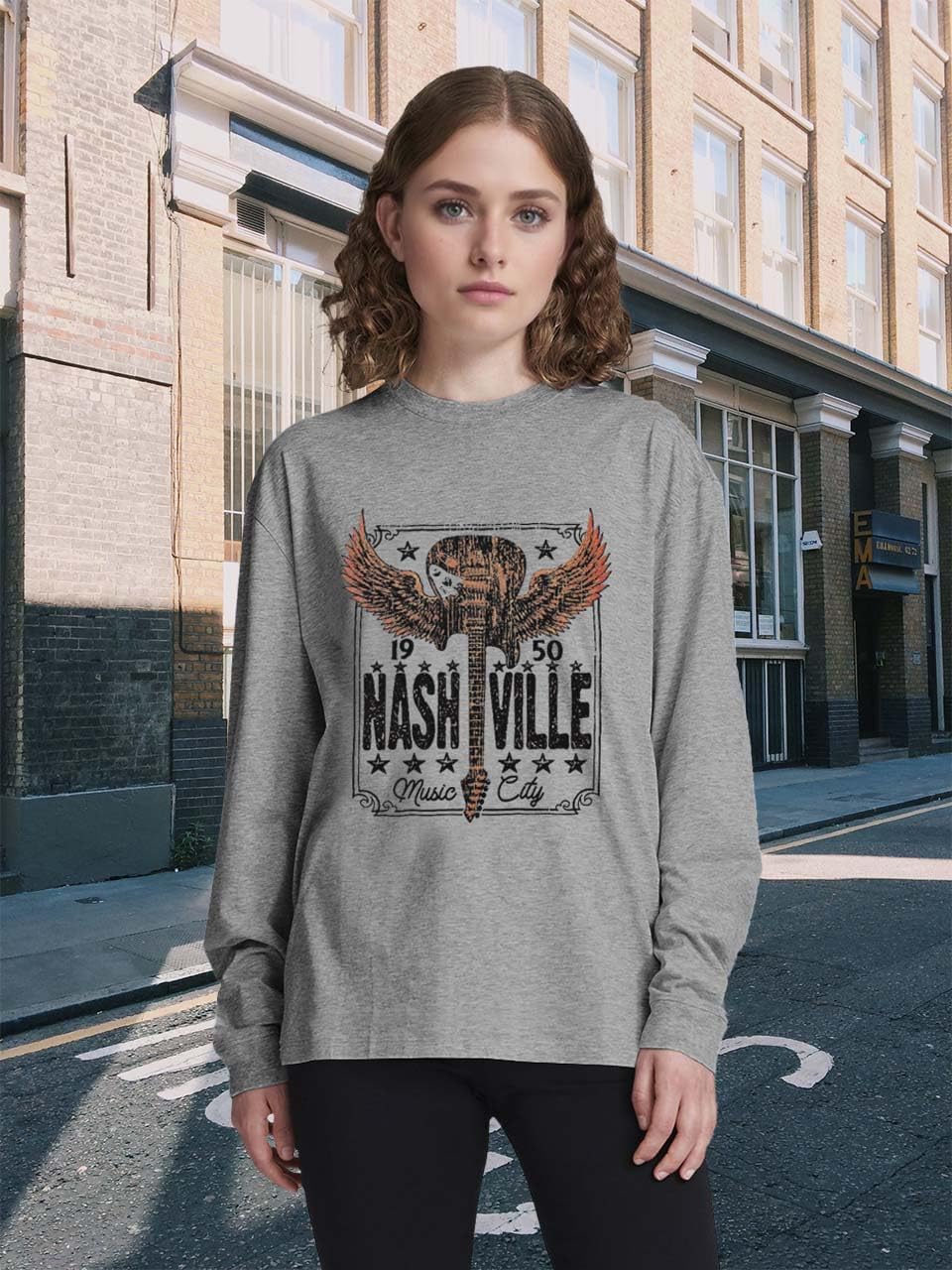 Women Nashville Shirts Vintage Rock Country Music T Shirt Long Sleeve Vacation Loose Fitting Tops - Image 3