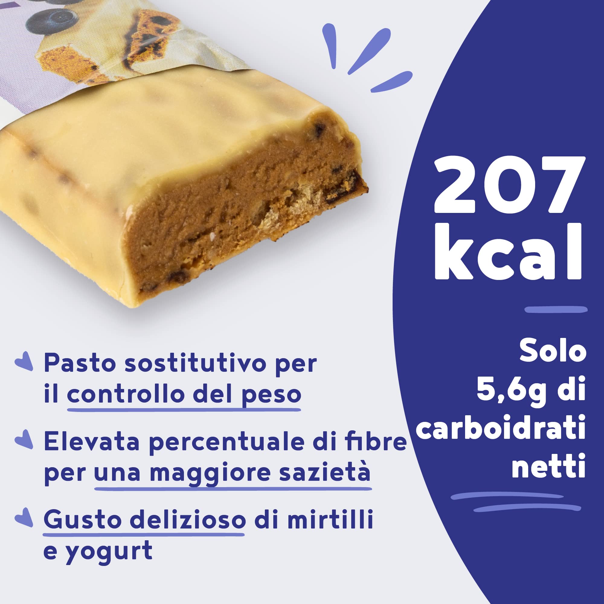 Barretta One Meal - Mirtillo - Pasto Sostitutivo Dimagrante Sano e Gustoso - Barrette Energetiche Sostituto Pasto Dimagrante per la Perdita e il Controllo del Peso - Allévo by Alpha Foods
