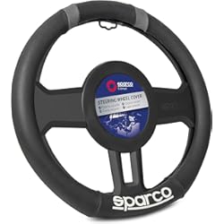 Funda Volante 37 Cm Sparco SPC SPC1114GR Funda de Volante Detalles Base Plana para Coche Universal SPARCO, Negro/gris, 37cm