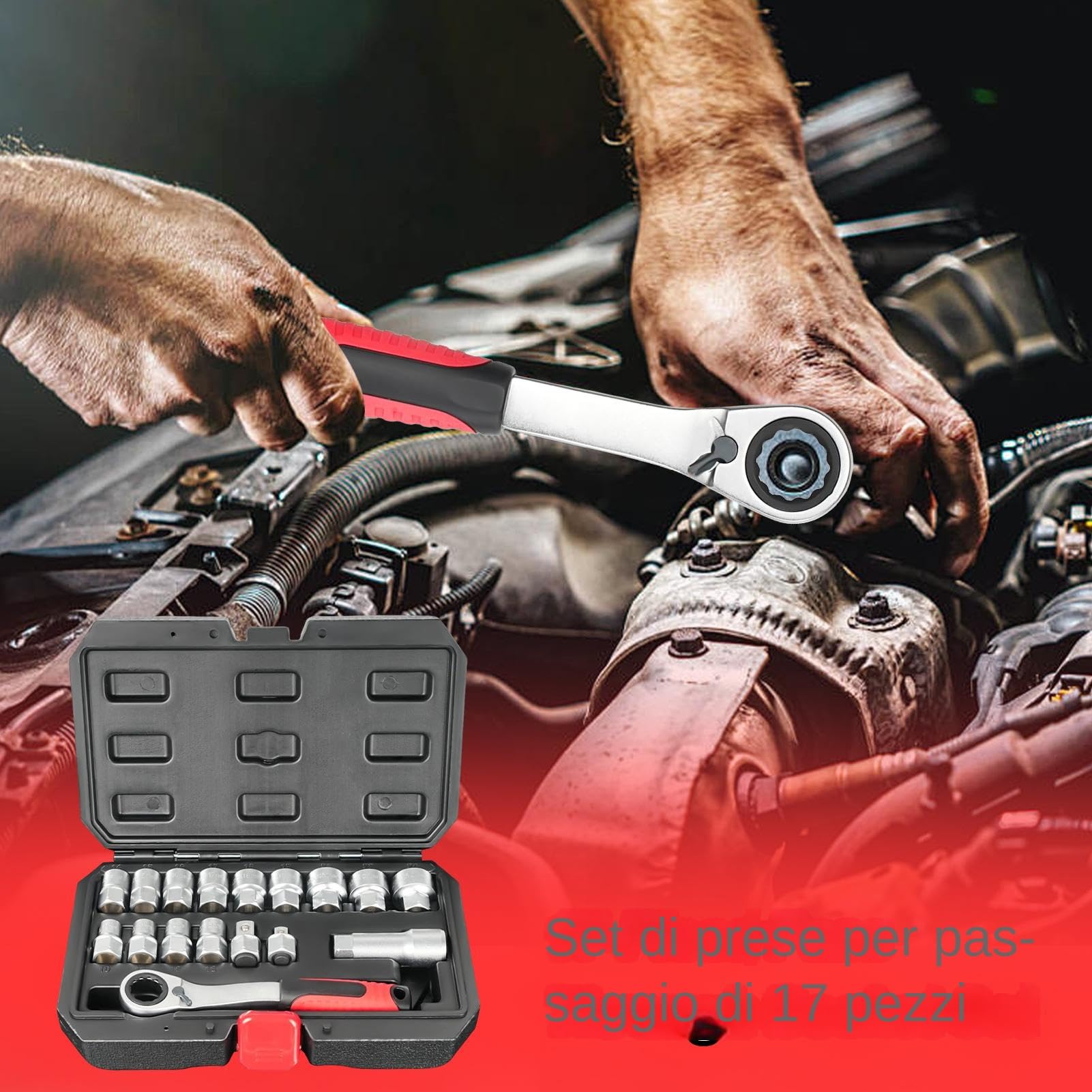 Set di Chiavi a Kit Attrezzi Manuali Compatto Portatile | Kit Attrezzi Meccanici Per Manutenzione Veicoli, Riparazione Elettrodomestici, Impianti Idraulici, Tubazioni, Quadri