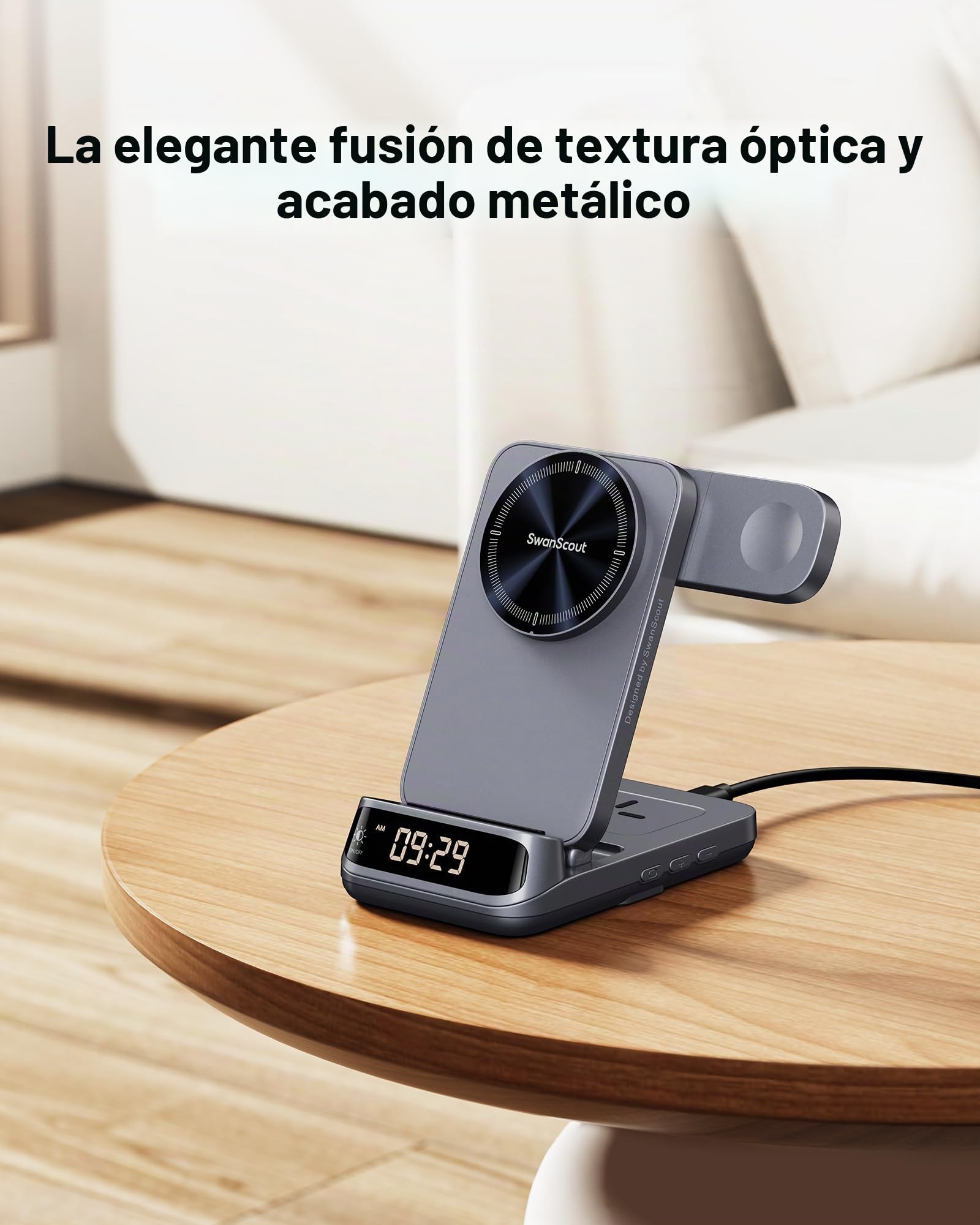 Soporte de carga inalámbrico 3 en 1 de 25 W compatible con MagSafe, estación de carga magnética de viaje plegable con reloj para iPhone 17/16/15, Apple Watch, Air Pods, SwanScout 708M-25W