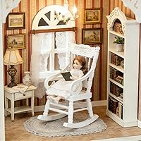 Vista 2 de SOIMISS Muebles de casa de muñecas a escala 1/12, mecedora de madera con asiento de cuerda, sillón blanco en miniatura para accesorios de casa