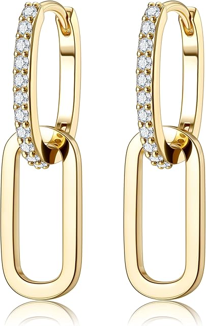 Dochais Convertible Link Earrings for Women,Double Oval Hoop Earrings,Drop Dangle Earring,Statement Earrings,Geometric Earring,Paperclip Link Chain Earrings