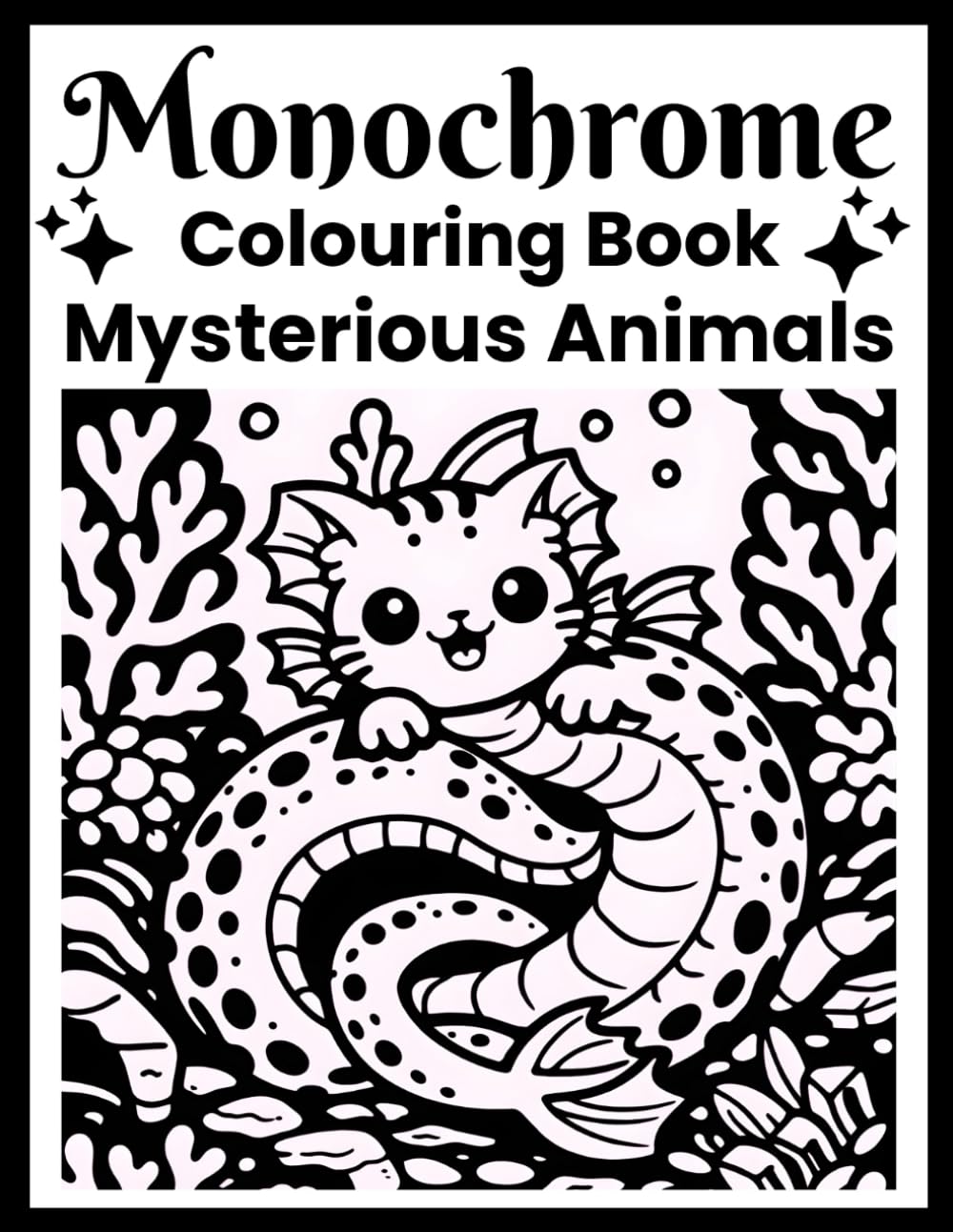 Mysterious Animals Monochrome Colouring Book: Black And White Fantasy Creature For Adults and Beginners With One Colour Pen