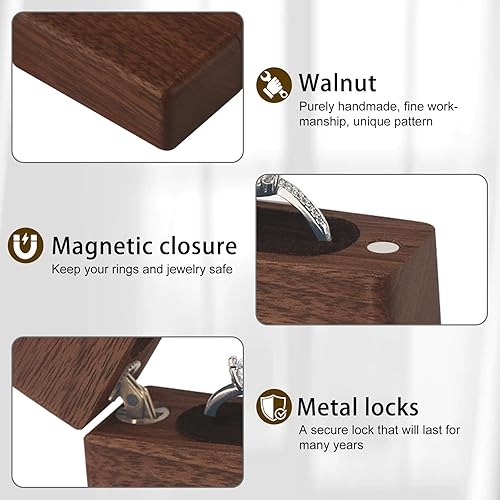 Miniatura 3 de Caja de madera para anillos de compromiso para propuesta, regalo para el día de la boda, caja de almacenamiento de anillo de regalo de compromiso