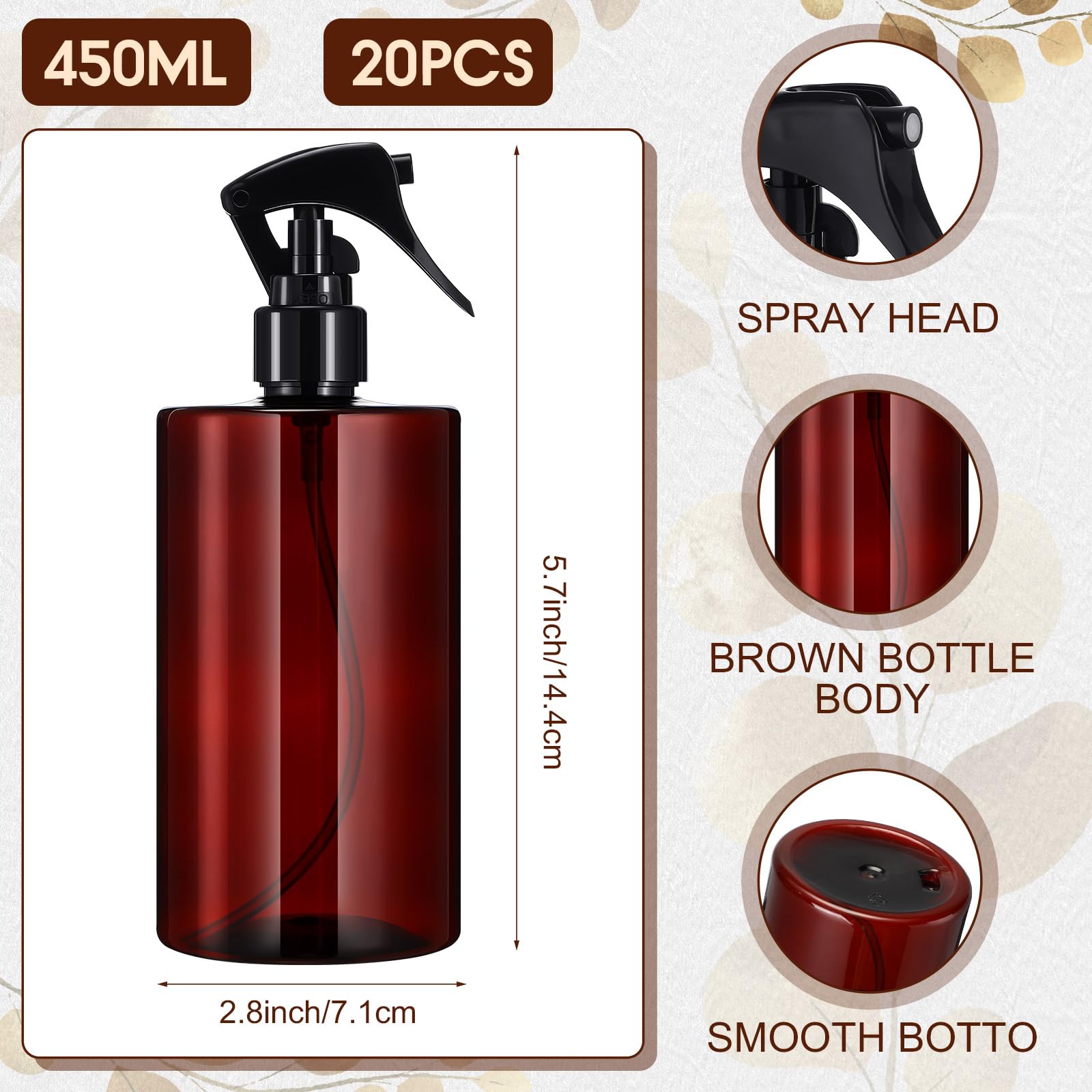Hsei 20-Pack 16 oz Amber Plastic Spray Bottles with Trigger Sprayers