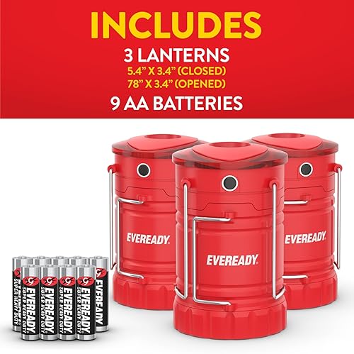 Miniatura 7 de Eveready Linterna LED para campamento 360 PRO (paquete de 3), luces superbrillantes para tienda de campaña, resistentes al agua IPX4, para