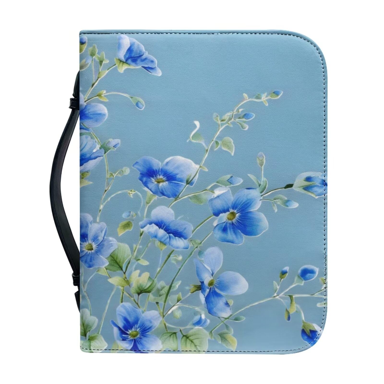 Ceudet Bible Covers Case for WomenBible Bags Holder with Zipper Pockets for Study Travel Fit Standard Size BibleBible Organizer BagPrecious Gifts for Men & Women,Blue Flowers,M