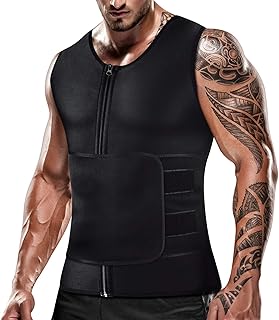 Mens Sweat Sauna Vest for Waist Trainer Zipper Neoprene Tank Top, Adjustable Sauna Workout Body Shape Zipper Suit (Large)