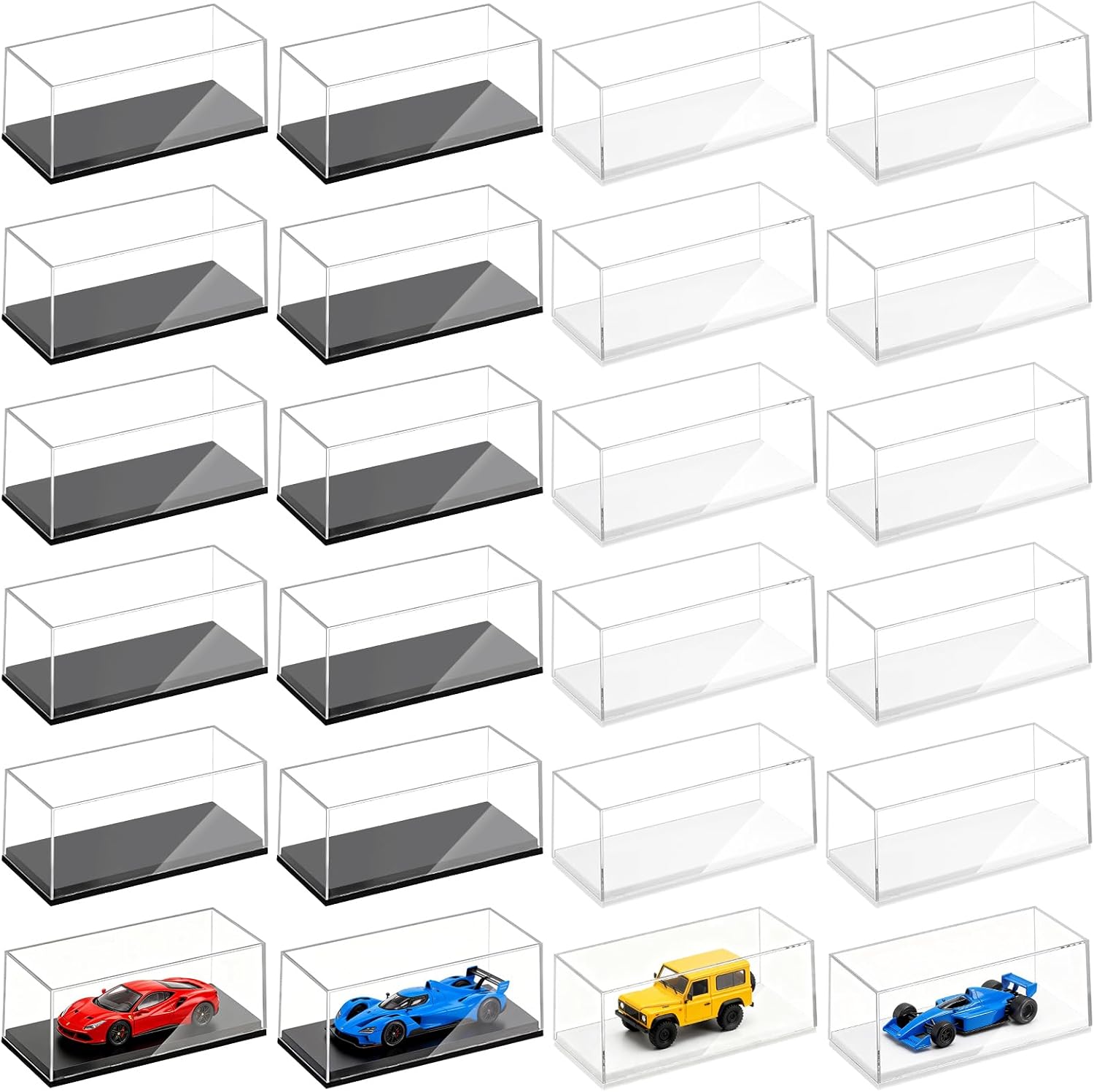 36 Pcs Clear Model Cars Display Case, 1:64 Scale Model Car Storage Case 4.15x1.85x1.69Inch Acrylic Car Display Boxes with Black and White Base