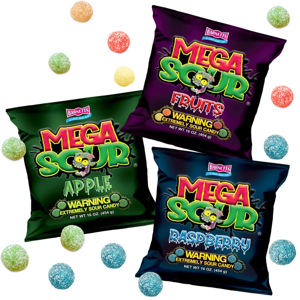 Barnetts Mega Sour Candy 3 Pack – Handmade British Sweets – Raspberry, Apple & Fruits – Gift or Party Treat (454 g × 3)