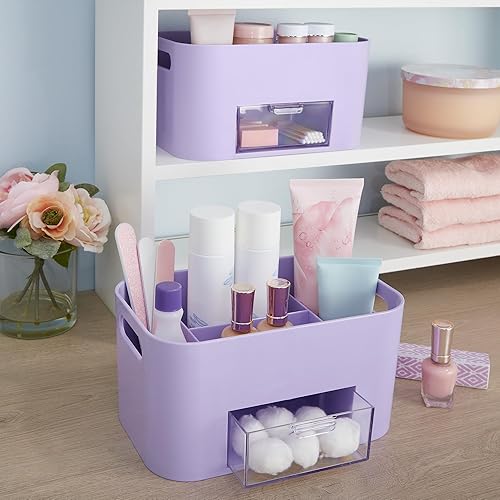 Miniatura 6 de STORi Bliss - Organizador de maquillaje morado lila para encimera, organizador de baño dividido y cajón de almacenamiento, soporte para brochas de