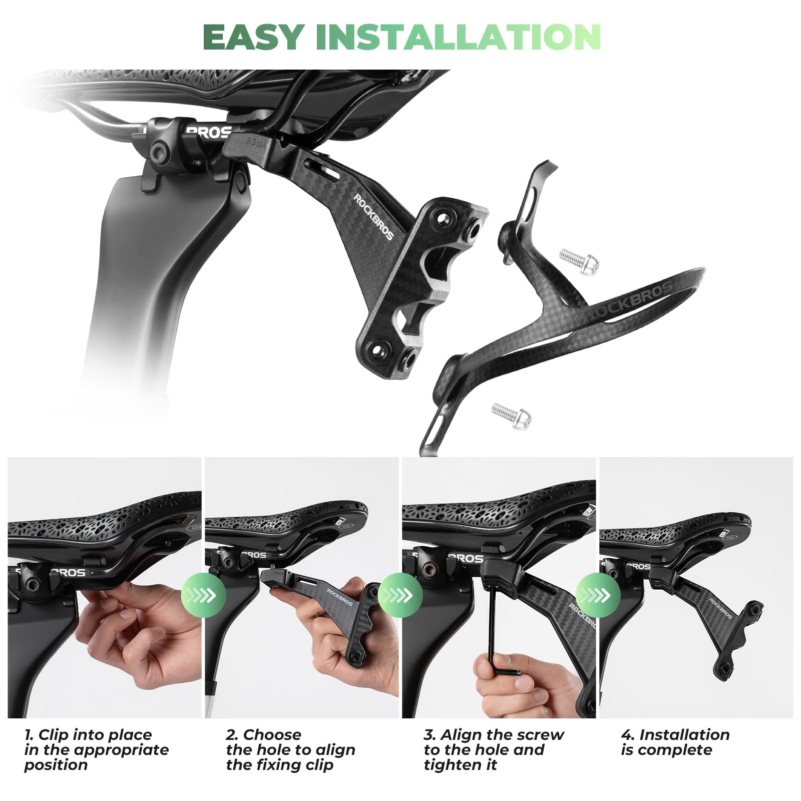 ROCKBROS Support Porte-Bidon pour Tige de Selle, Adaptateur Réglable pour 1 à 2 Bouteilles, Porte-Bidon Vélo Léger et Stable pour Vélo de Route et VTT, Noir