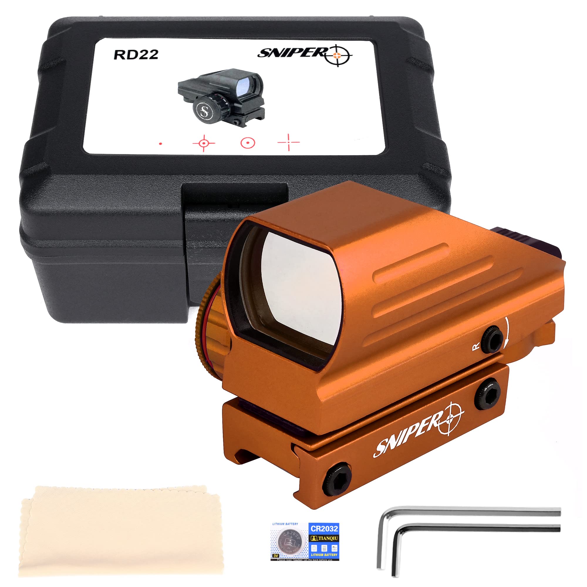 Red & Green Dot Sight, 4 Reticles Reflex Sight Fits Picatinny Rail, Brightness Adjustable (Red Dot-Orange)