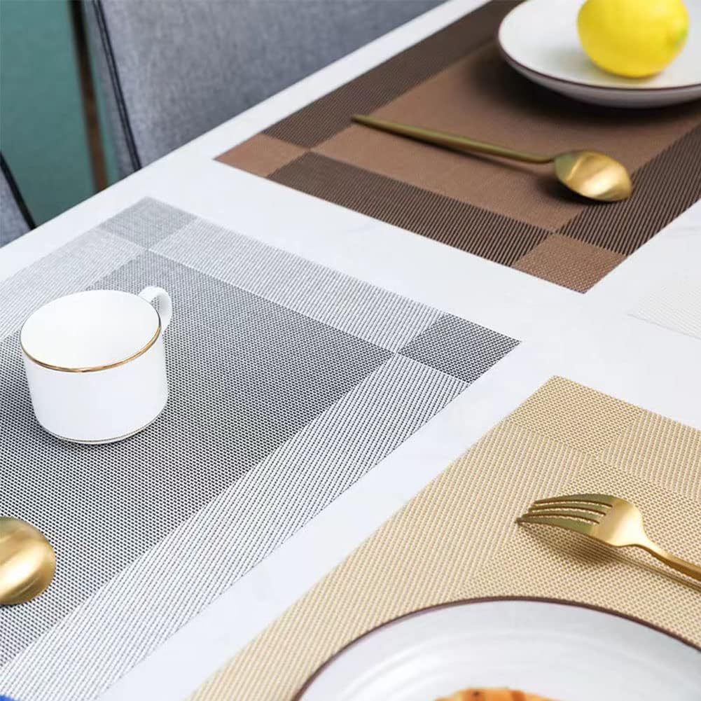 Placemats Set of 6, Placemats Place Mats for Kitchen Dining Table, Heat-Resistant Anti-Skid Stain Washable PVC Table Mats, Easy to Cleaning Woven Vinyl Dinner Mats,12 x 18 inch (Gold)… : Home & Kitchen