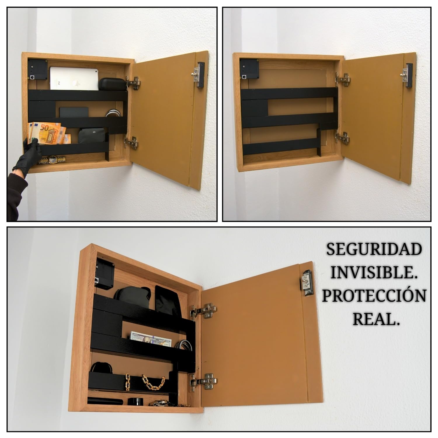 Beetle Wood - Espejo de Roble Macizo con Compartimento Secreto y Doble Fondo Oculto | Caja Fuerte camuflada con Cerradura NFC/RFID | Mueble de Seguridad para Joyas, Dinero y Documentos | Montado